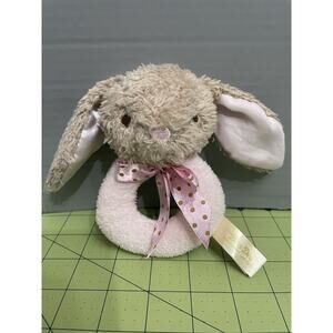 Dan Dee Baby Rattle Brown Bunny Rabbit Pink Circle Polka Dot Plush Easter Toy